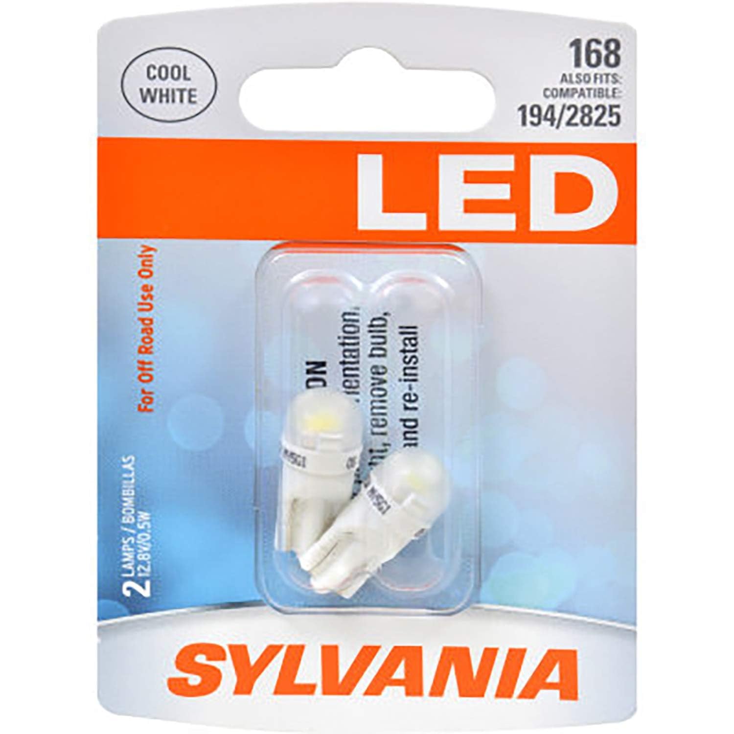 SYLVANIA - 168 T10 W5W LED White Mini Bulb - Bright LED Bulb, Ideal for Interior Lighting - Map, Dome, Cargo and License Plate (Contains 2 Bulbs)