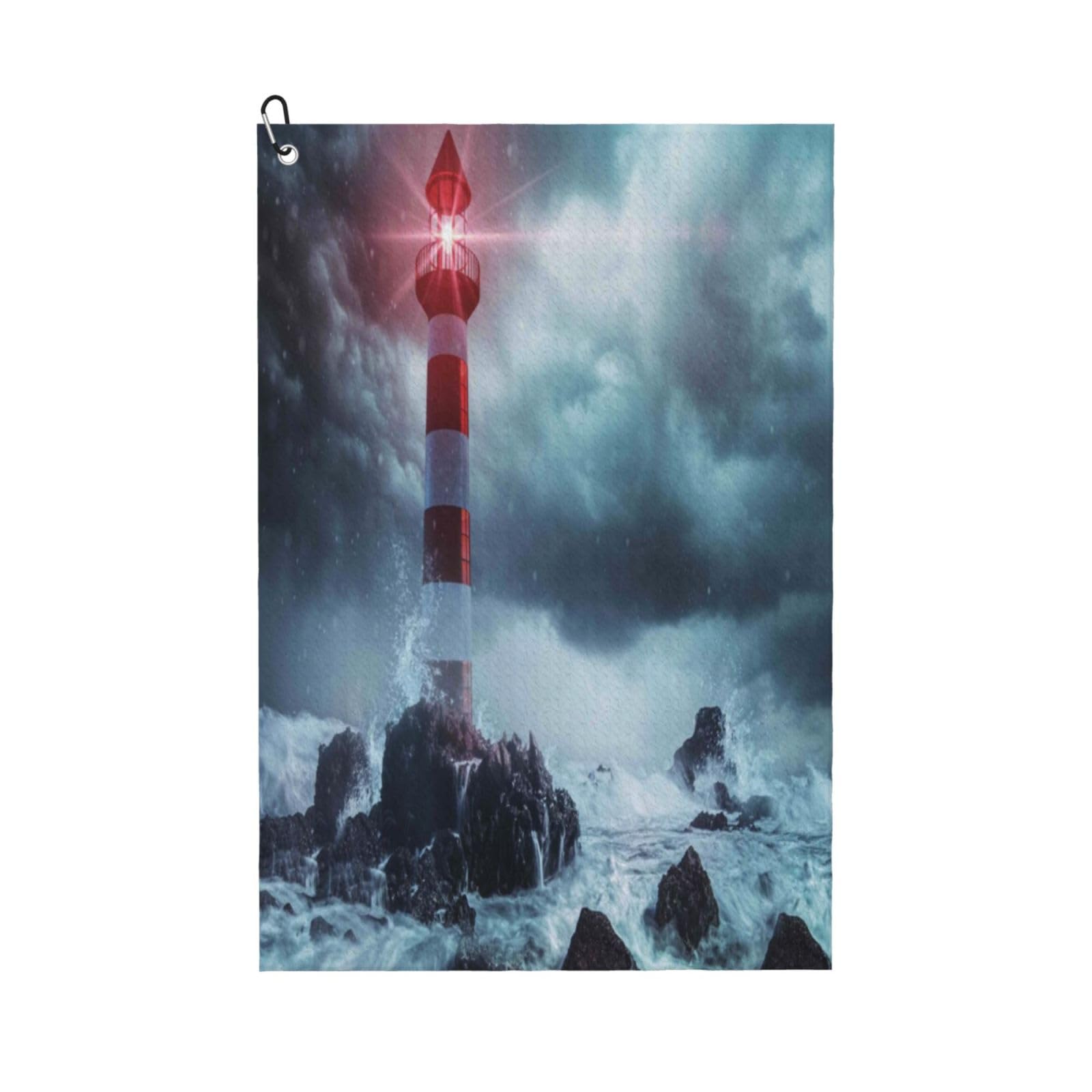 AOOEDM Lighthouse in A Stormy Sea Print Golf Towel with Carabiner Clip Absorbent Microfiber Golf Towel for Cleaning Golf Ball Club Putter Iron for Golf Bag Trolly Belt Loop 16" X 24"