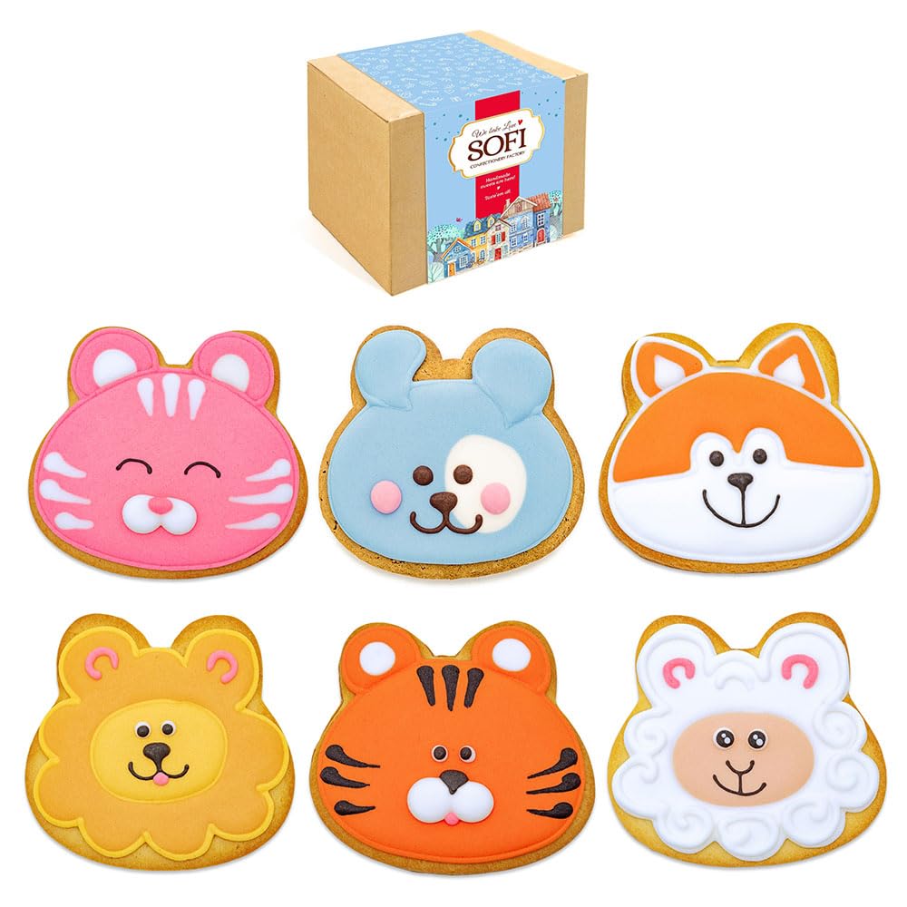 SOFI BAKERY - Gourmet Cookies - Souvenir Collection - Cookies with Sugar Icing - Handmade & Decorated Cookie Assortment - Individually Wrapped Biscuits -Box of 6… (Vanilla Animals)