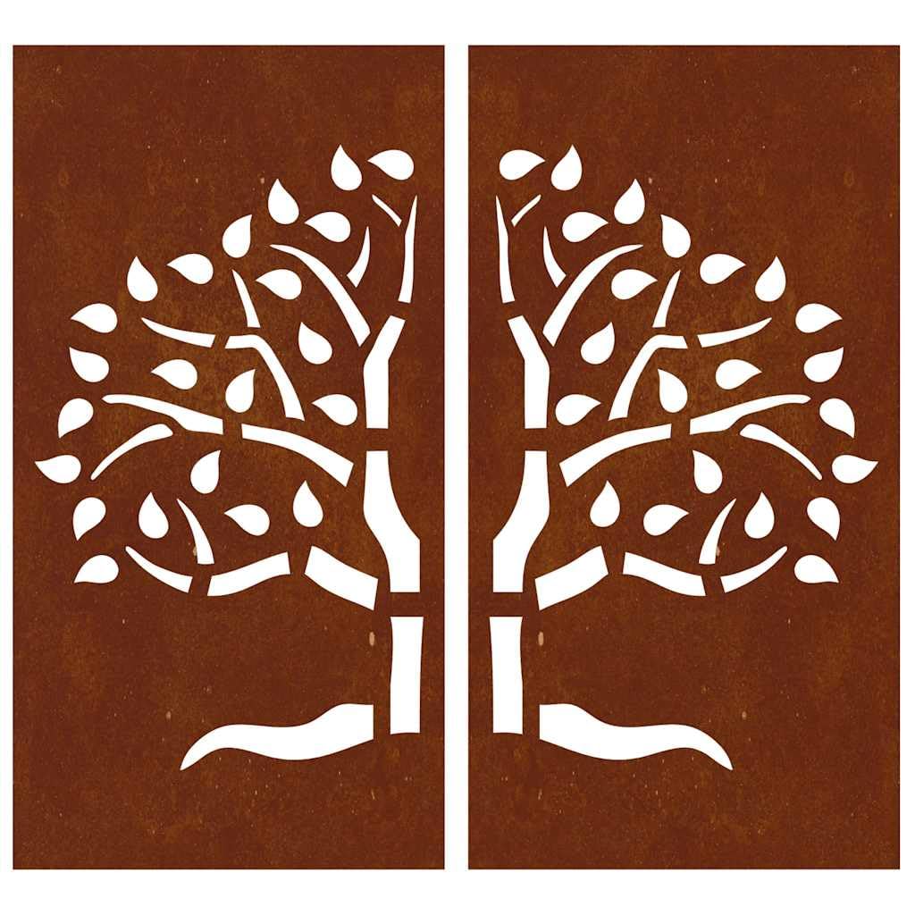 Adorno Pared jardín 2 uds Acero corten diseño árbol 105x55 cm, Casa y jardín Decoración Obras de Arte Carteles, copias y Arte Visual, Marrón, 4.43kg
