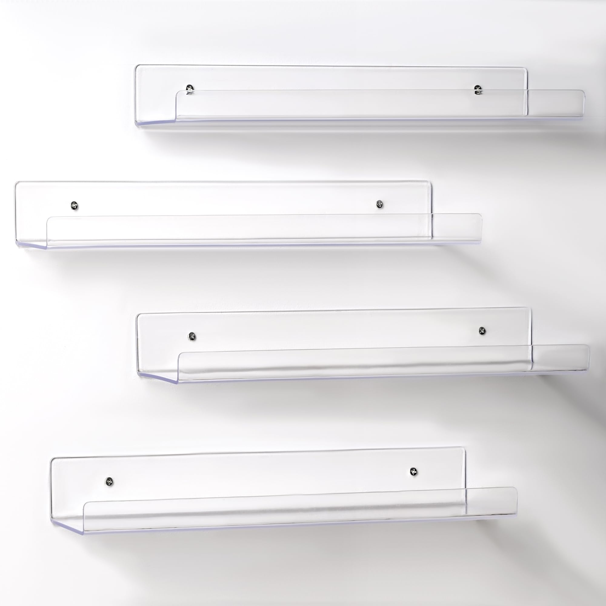 T-LOVENDO.ES Pack de 4 Estantes Flotante Acrílico Transparente, Flotante, Repisas de Pared Decorativas, 38 cm, Estante para Sala de Estar, Dormitorio, Cocina, Baño Oficia, Baldas Pared Almacenaje