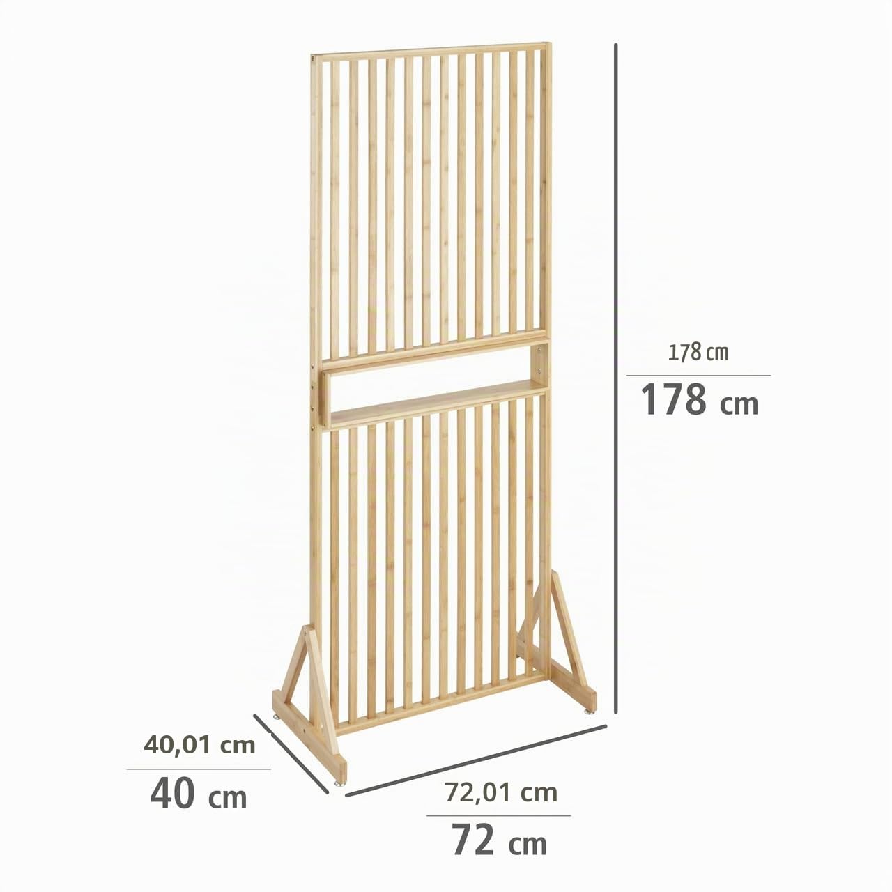 WENKO Séparateur de pièce Kailua, cloison de qualité 100% Bambou avec étagère intégrée, idéal pour Partager des pièces ou comme élément de déco, (l x h x p) : 72 x 178 x 40 cm, Brun