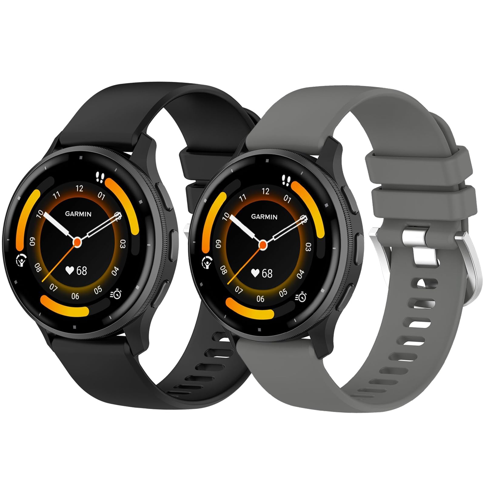2 Pack Waterproof Straps fit for Garmin Venu 2 / Venu 3 / Vivoactive 4 Strap, 22mm Classic Soft Sports Strap for Women Men (Black/Grey)