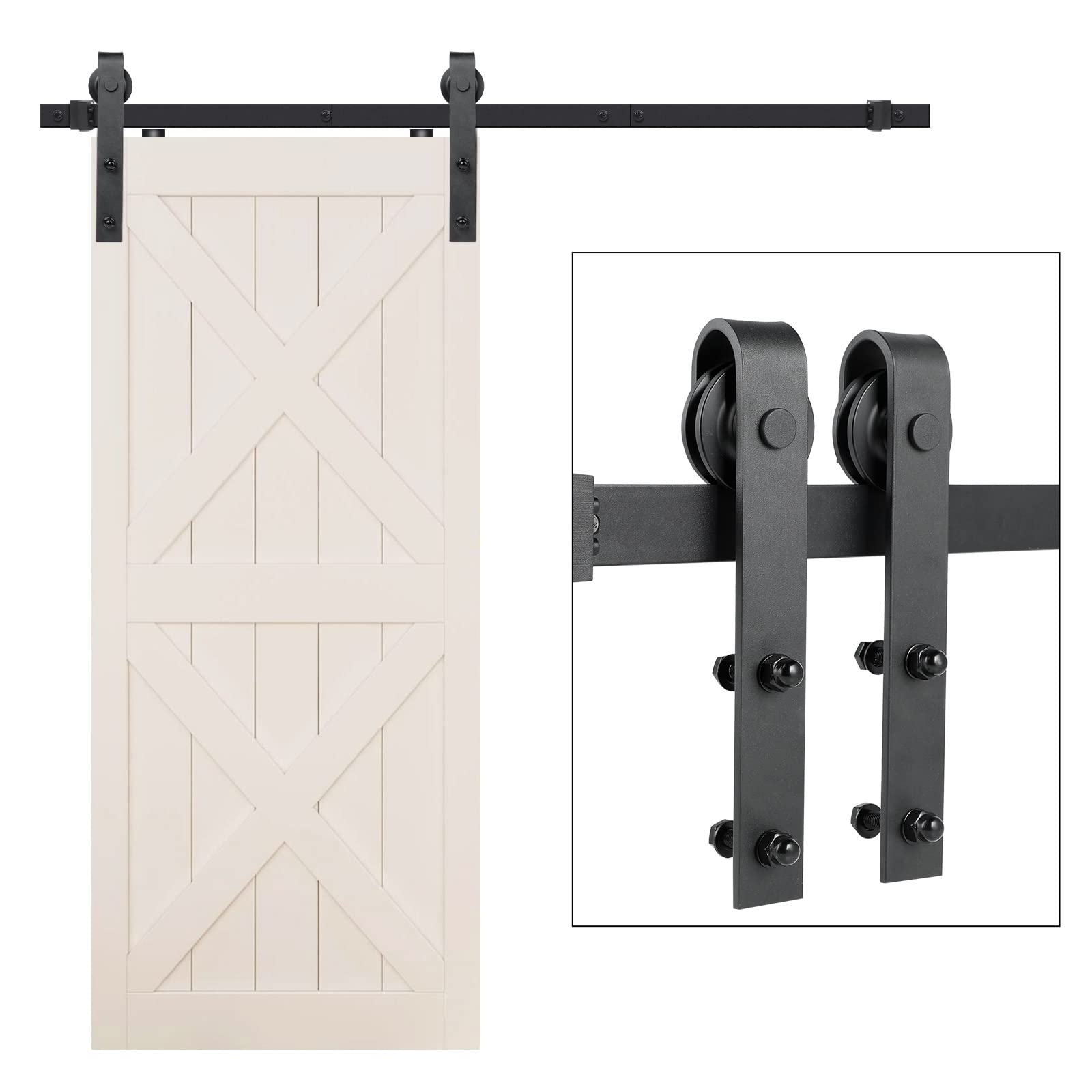 YSSOA Miibox 10ft Sliding Barn Roller Hardware Kit,Smoothly and Quietly, Easy to Install, Fit 40" Wide Door Panel (I Shape Hanger), 10 ft, Black