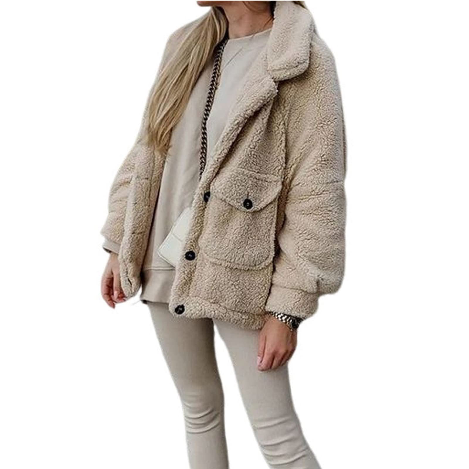 ZoiuytrgWomens Casual Jacket Fall Winter Lamb Wool Turn Down Collar Button Down Warmly Coat Outfit Clothes