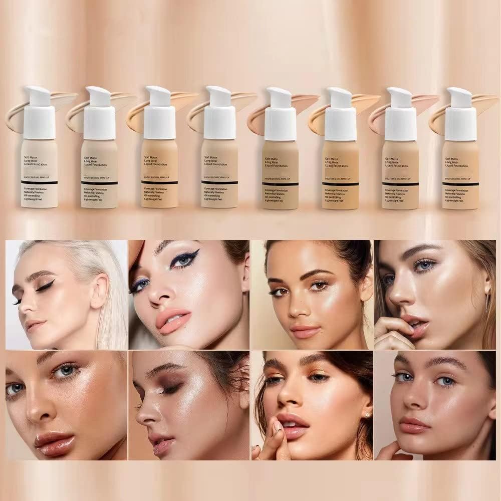 Soft Matte Full Coverage Foundation, Flawless Oil control Make Up Concealer Foundation, Waterproof Long-Lasting Liquid Foundation Brighten Skin for Women Girls Makeup 30ML (04#)
