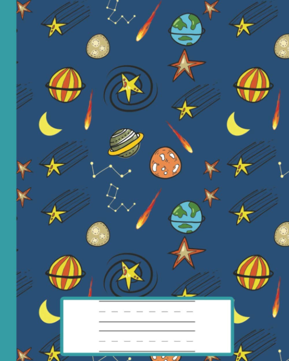 Primary Composition Notebook: Primary Story Lined Pre K Wide Ruled Book for Kids | Dotted Midline with Picture space | Handwriting Lines for Practice Grades K-2 and Kindergarten | Space Planets Themed