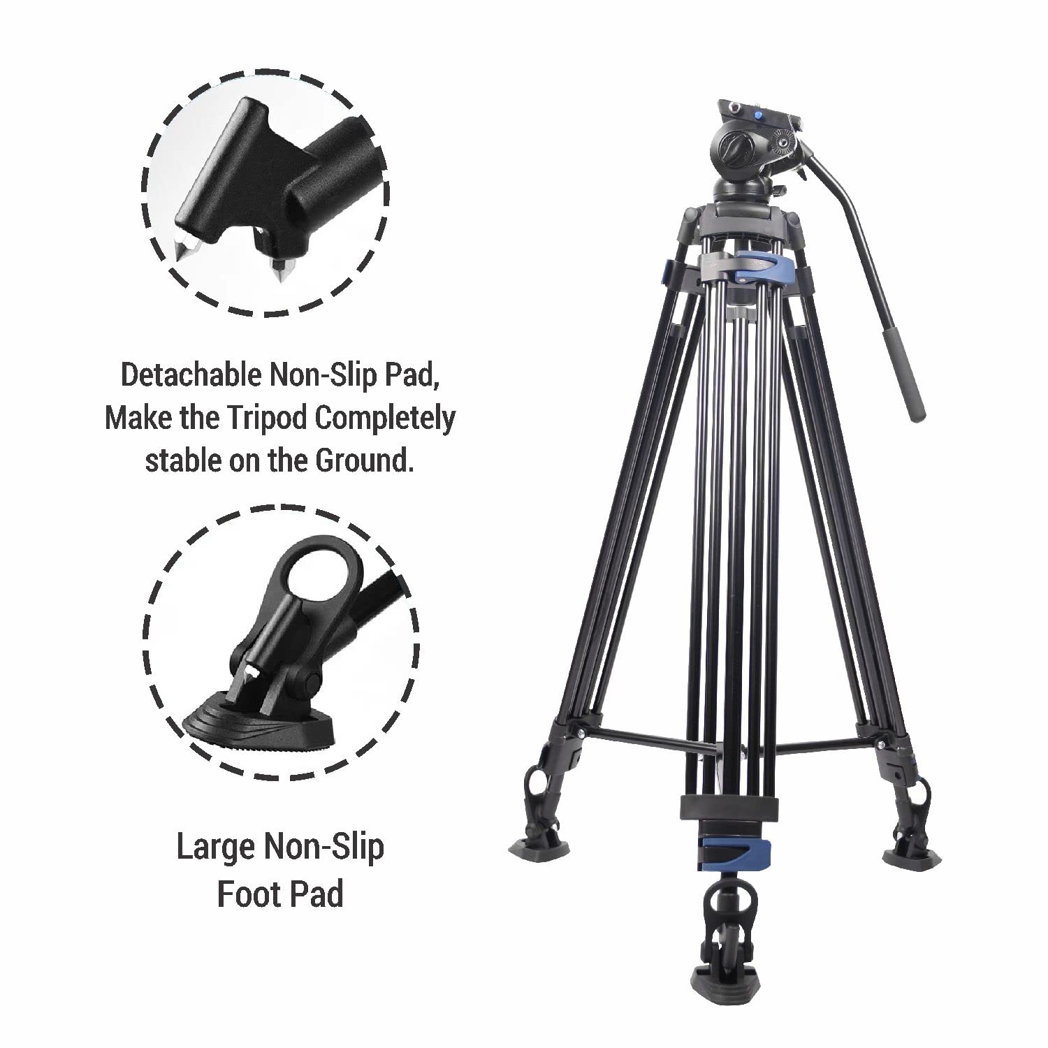 Digitek DPTR-7060VD 184cm Platinum Heavy Duty Video Tripod, 20kg Max Load, 3-Section Adjustable Aluminum Rod, Non-Slip Foot Pads, Compatible with Camcorder, Camera & Smartphone — Amazon image 3