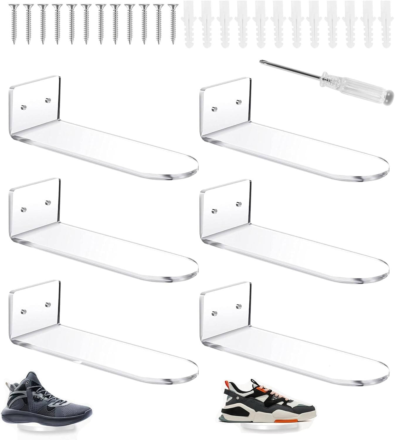 zilitol Floating Shoe Display Stand - 6 Shoe Shelf for Wall - Sneaker Levitation Display Shoe Wall Shelf, Transparent, 20 x 7.6 x 4 cm