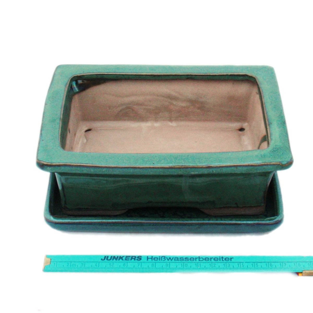 exotenherz - Bol à bonsaï avec soucoupe taille 3 - Vert - carré - Modèle G29 - L 18 cm - l 13 cm - H 6 cm