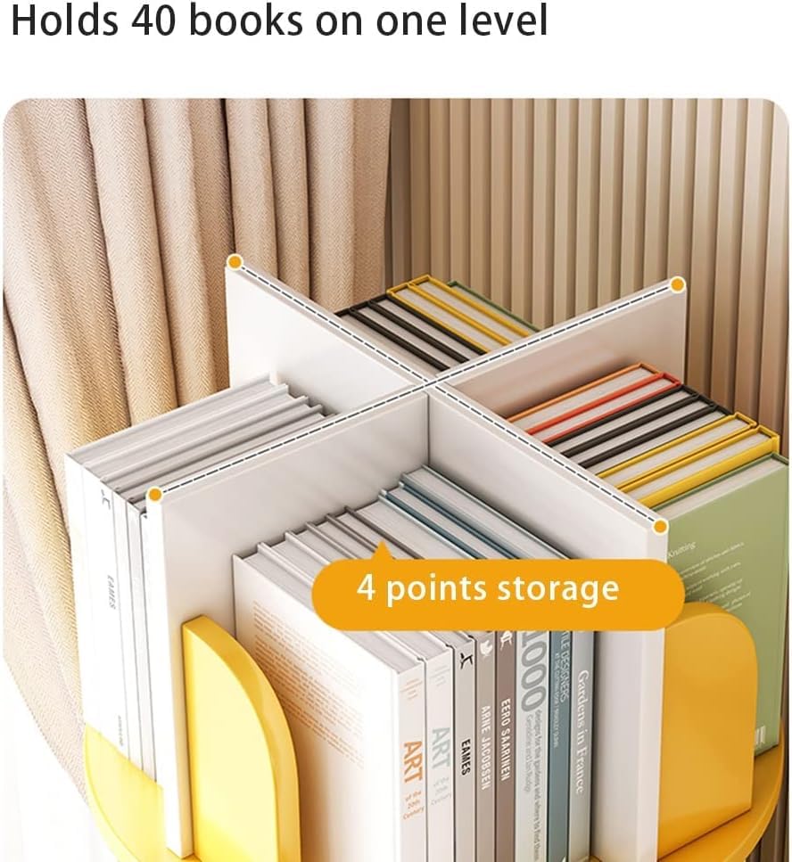 Draaibare boekenplank Roterende boekenkast 5-planken Multifunctionele 360 ​​graden draaibare boekenkast Vloerstaande hoekplank Opbergrek voor slaapkamer, woonkamer en thuiskantoor, Geel, 50