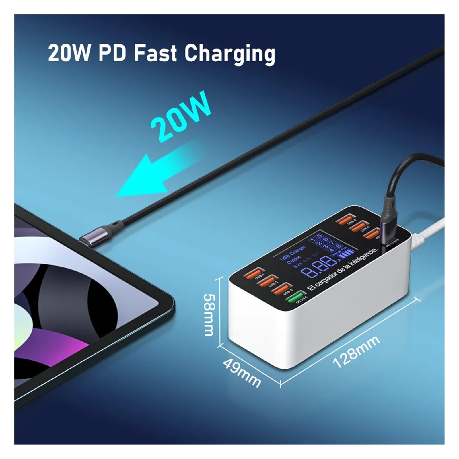 Caricatore USB, Adattatore for caricabatterie USB QC 3.0 4.0 a ricarica rapida da 60 W Caricatore rapido for tablet telefono USB C, supporta più ricariche rapide(40W QC3.0)