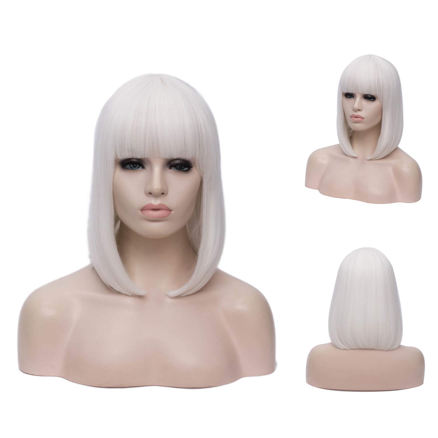 (White) - White Bob Wig Short Straight Halloween Hair Wigs for Women Girls, Natural Real Heat Resistant Wig for Cosplay Costume