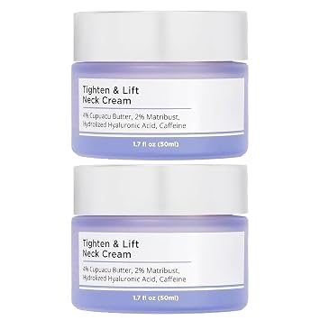 Tighten & Lift Neck Cream with 4% Cupuacu Butter, 2% Matribust, Hydrolized Hyaluronic Acid, Caffeine, 1.7 fl oz, 2 Pack