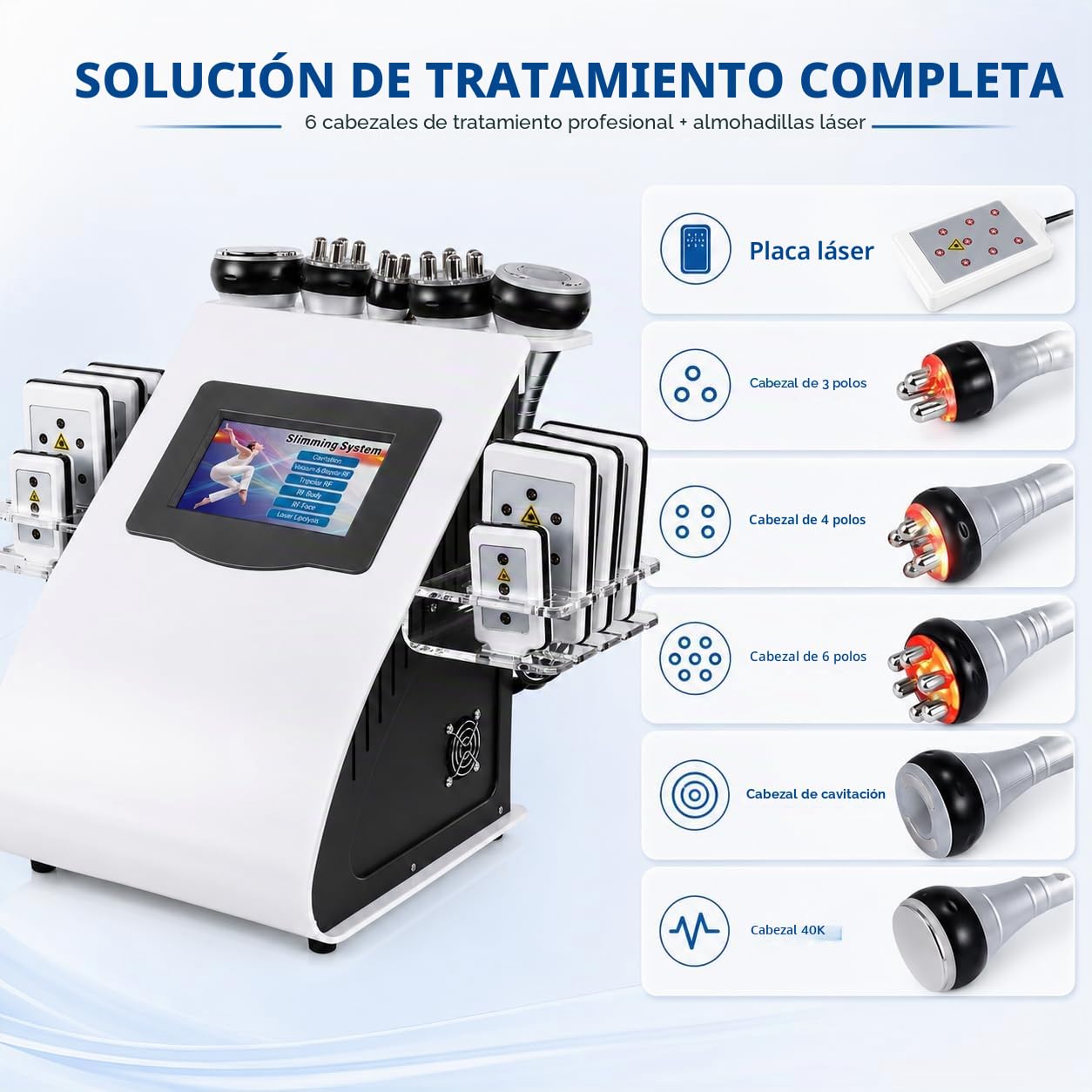 Máquina de cavitación 6 en 1: equipo multifuncional para modelar el cuerpo y belleza facial para cara, brazos, abdomen, cintura, muslos y nalgas