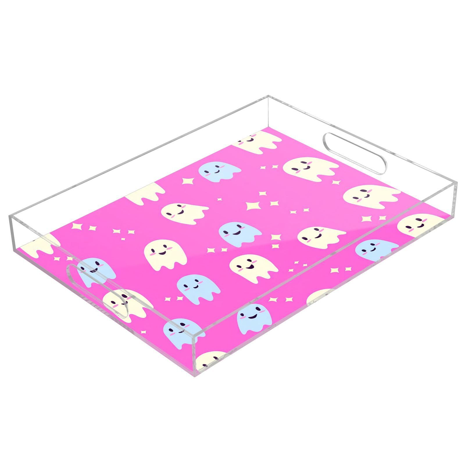 BOESI Cute Halloween Ghost Acrylic Decorative Dining Tray, Acrylic Decorative Tray Organizer with Handle for Kitchen, Dining Room, Bathroom, Dresser