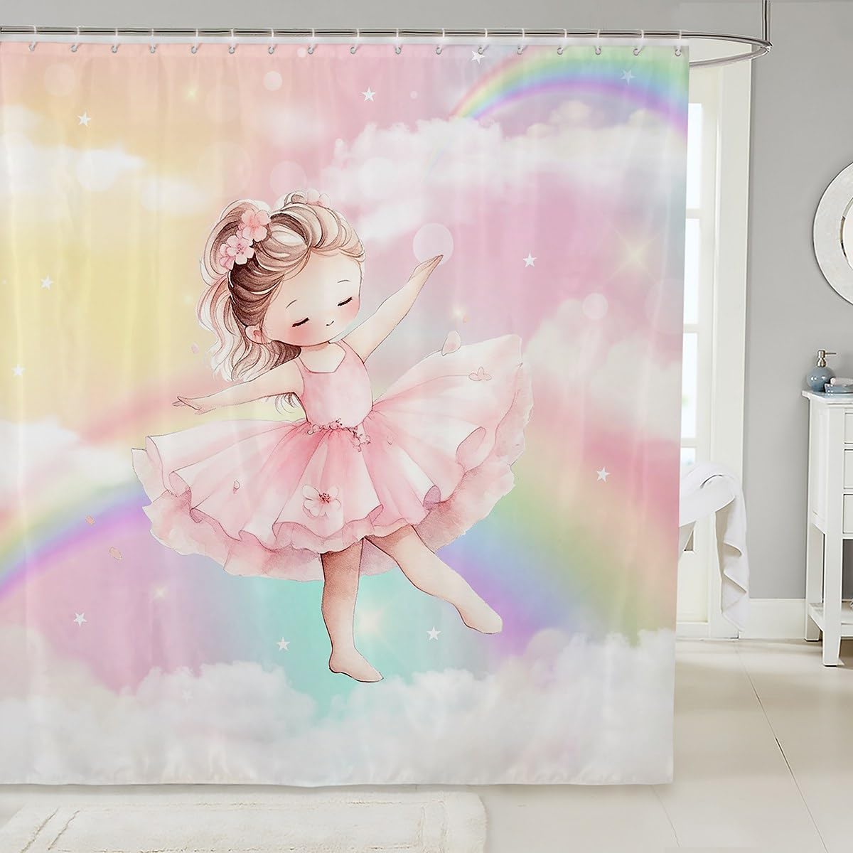 Ballet Girls Waterproof Shower Curtains Luxury Heavy Fabric Bathroom Shower Curtain Dance Art Hotel Home Dorm Bathtubs Decor Shower Curtain Machine Washable Grommet Curtain 72 x 84 Inch