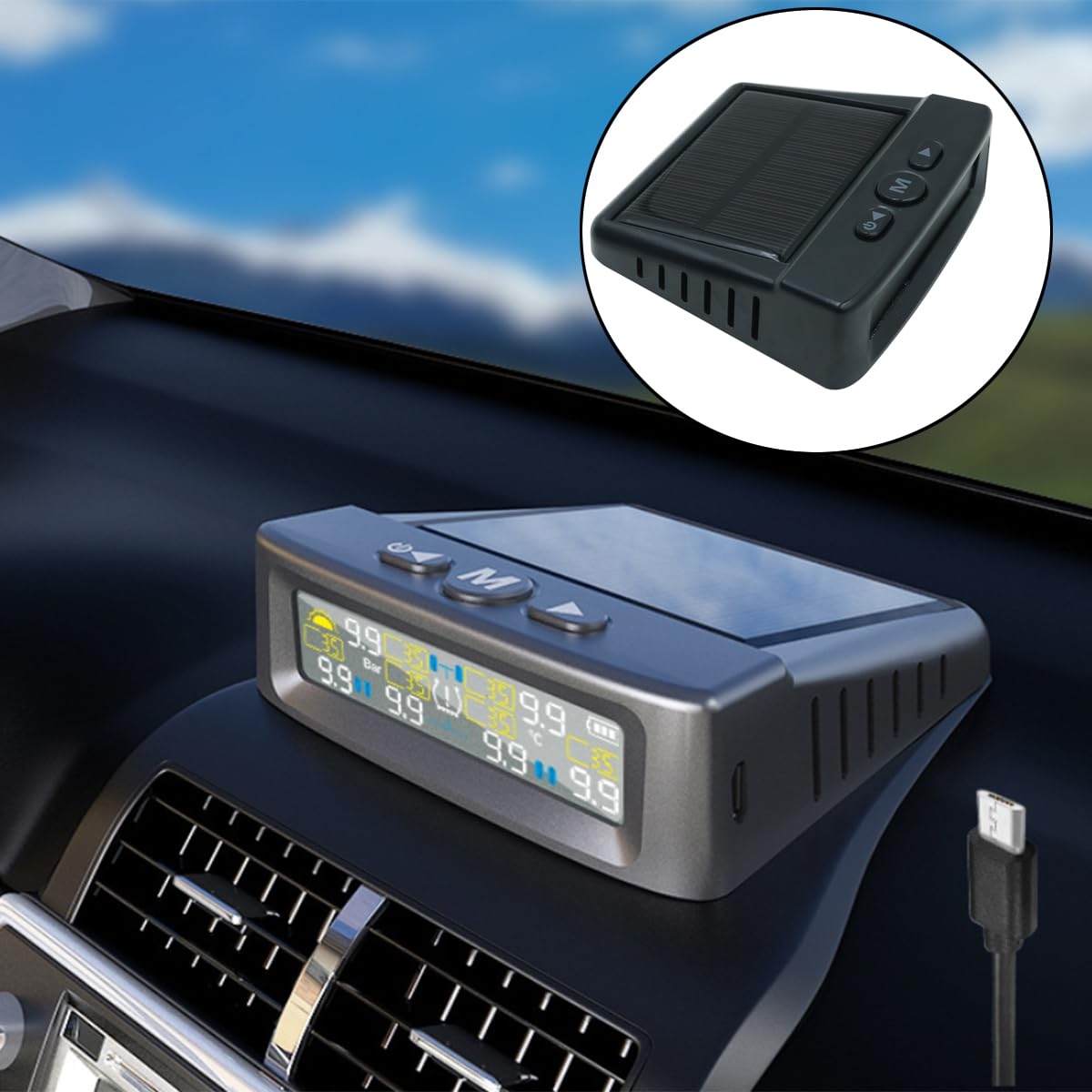 SYLEN Un ensemble de système de surveillance de la pression des pneus TPMS, surveillance de la pression des pneus de véhicule à 6 roues, charge solaire ou USB