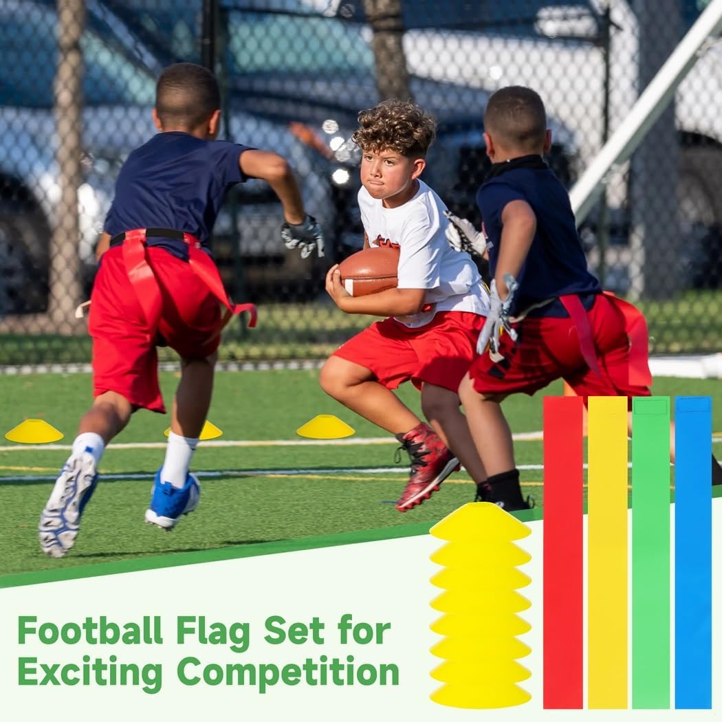 Complete Flag Football Competition Kit for 14 Players, Includes 14 Belts, 56 Flags, 8 Cones