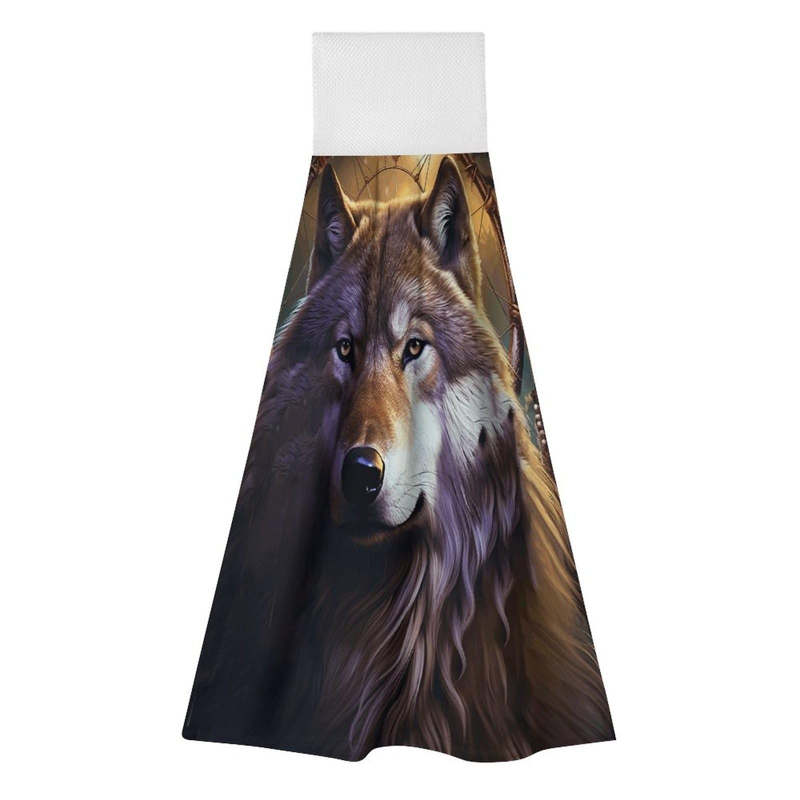 BTCOWZRV Wolves and Dream Catchers Hanging Kitchen Towels with Loop, 2 PCS Luxury Hand Towels for Bathroom, Soft Microfiber Absorbent Face Towels Quick Dry Cleaning Cloths for Kitchen Dish Towels