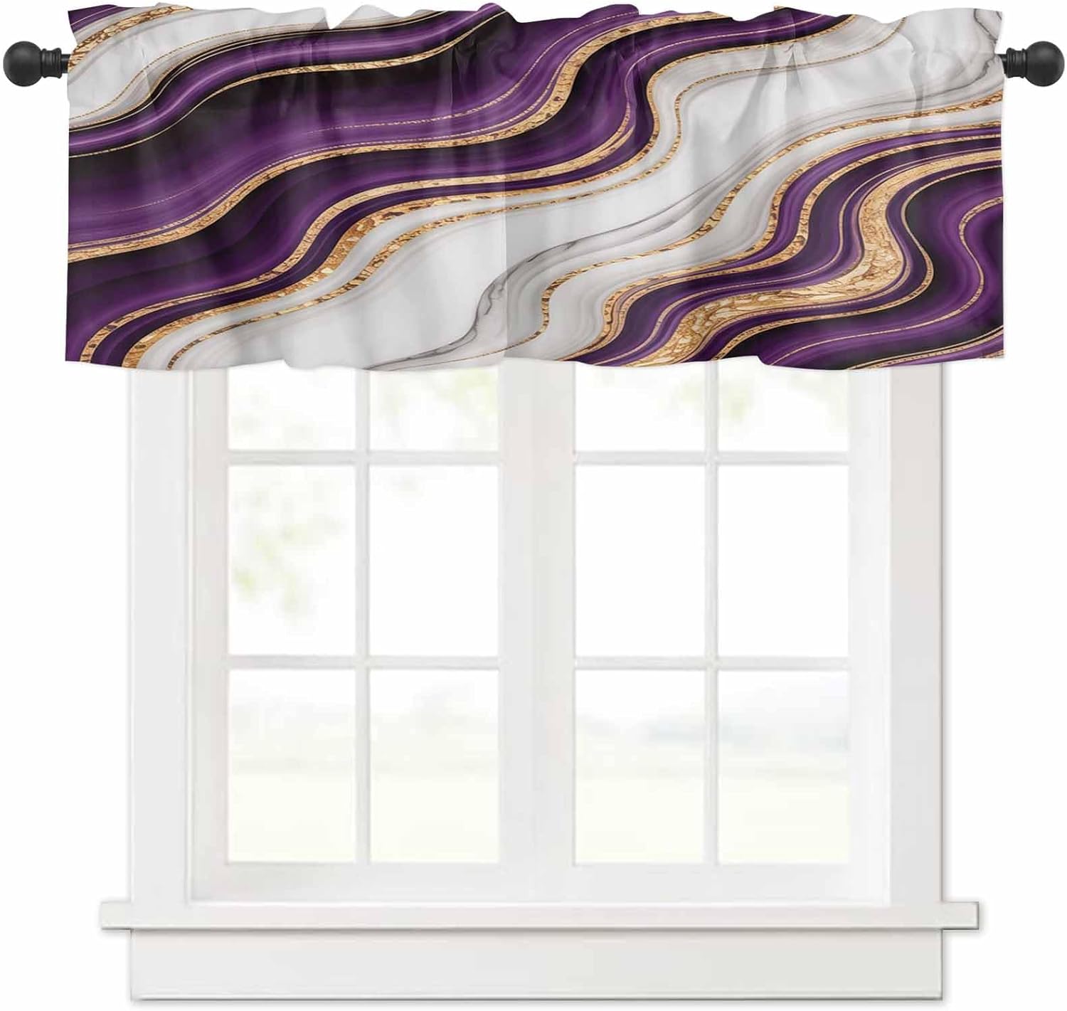 Savannan Marble Texture White Gold Abstract Art Rod Pocket Short Half Window Curtains Tiers Cafe for Bedroom Bathroom 2 Panel, 27.5" W x 36" L