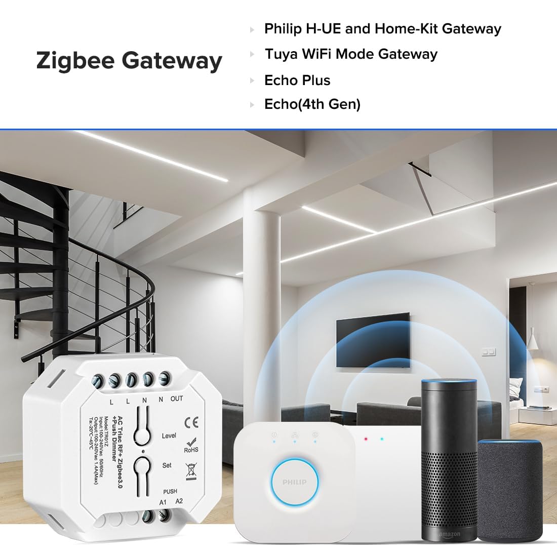 BTF-LIGHTING 2,4 GHz Zigbee 3.0 AC 100-240 V Triac ściemniacz, sterowanie do przyciemnianych taśm LED, żarówek, lamp halogenowych, kompatybilny z Alexa Google Home, sterowanie aplikacją (może nie być