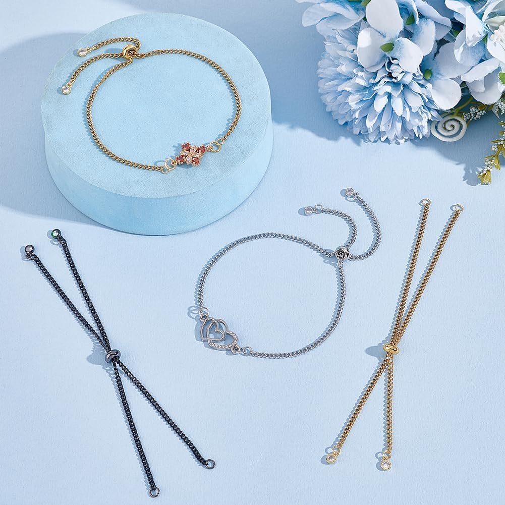 UNICRAFTALE 12Pcs 3 Colors 26cm Stainless Steel Slider Bracelets Adjustable Slider Bracelet with Rhinestones Ends Golden Black Bracelet Curb Chains for DIY Jewelry Making Bracelets for Women - Image 4