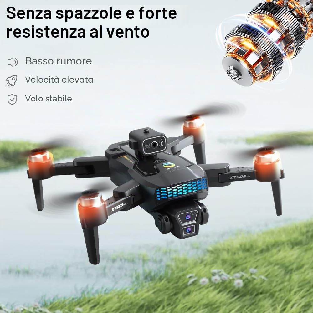 OBEST Drone GPS con Fotocamera 4K, Quadricottero WiFi RC con Motore Senza Spazzole, Meno di 249 Grammi, Longevità, Prevenzione Degli Ostacoli a 360°, 2 Batterie, adatto per Principianti