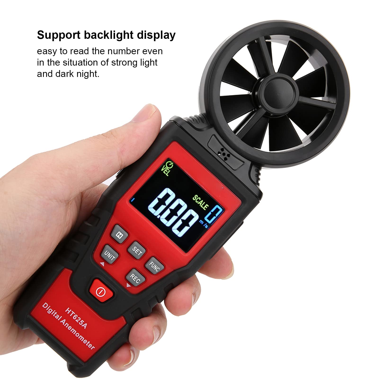 FTVOGUE Anémomètre Portable HT625B, Compteur Numérique de Vitesse du Vent avec écran LCD, Mesure le Volume d'Air et la Température pour les Activités de Plein Air