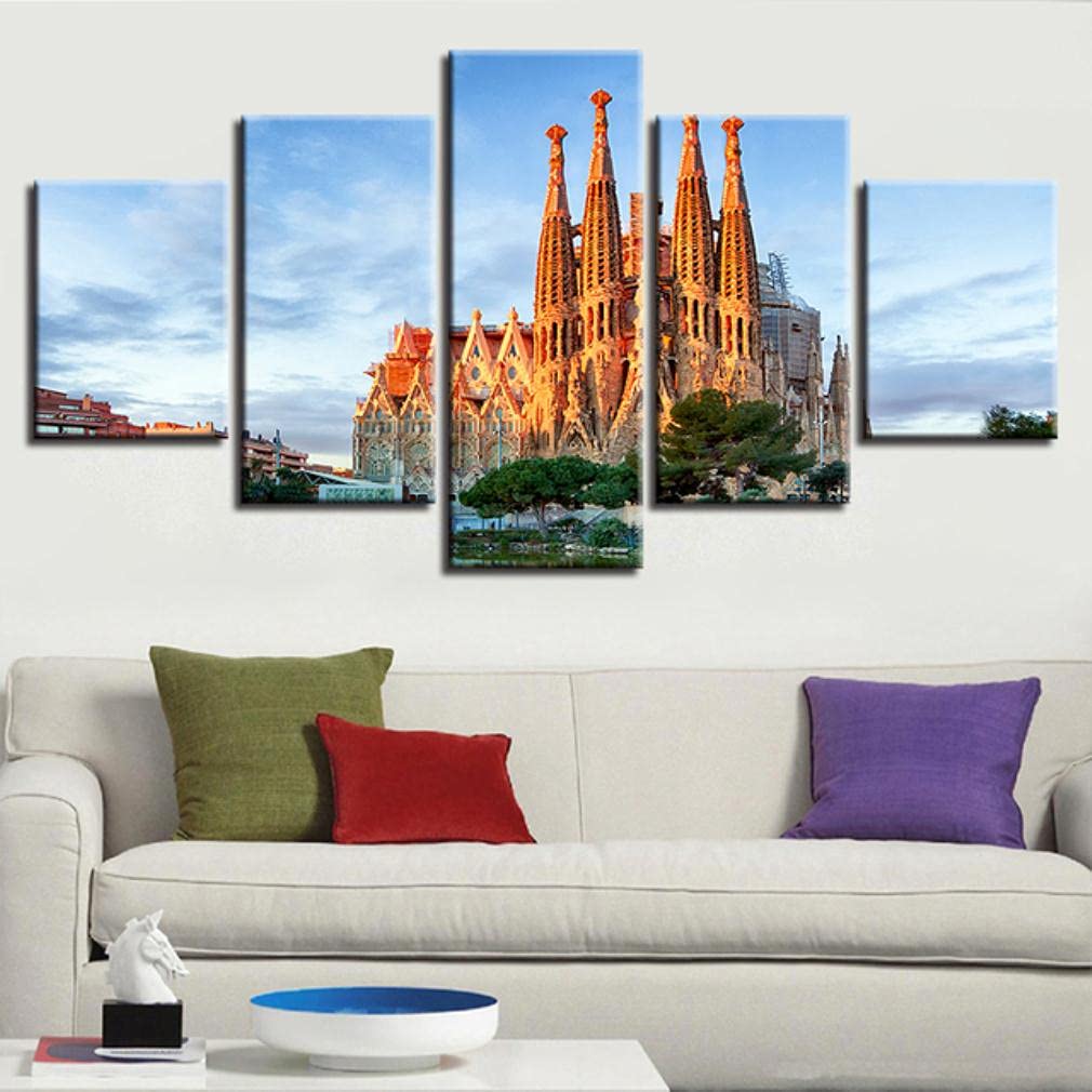 LHDLily Image Printed Hd On Canvas 5 Pieces Wall Artwork Print Picture Photo Wallpaper Mural Frame Canvas Posters Home Decoration Building