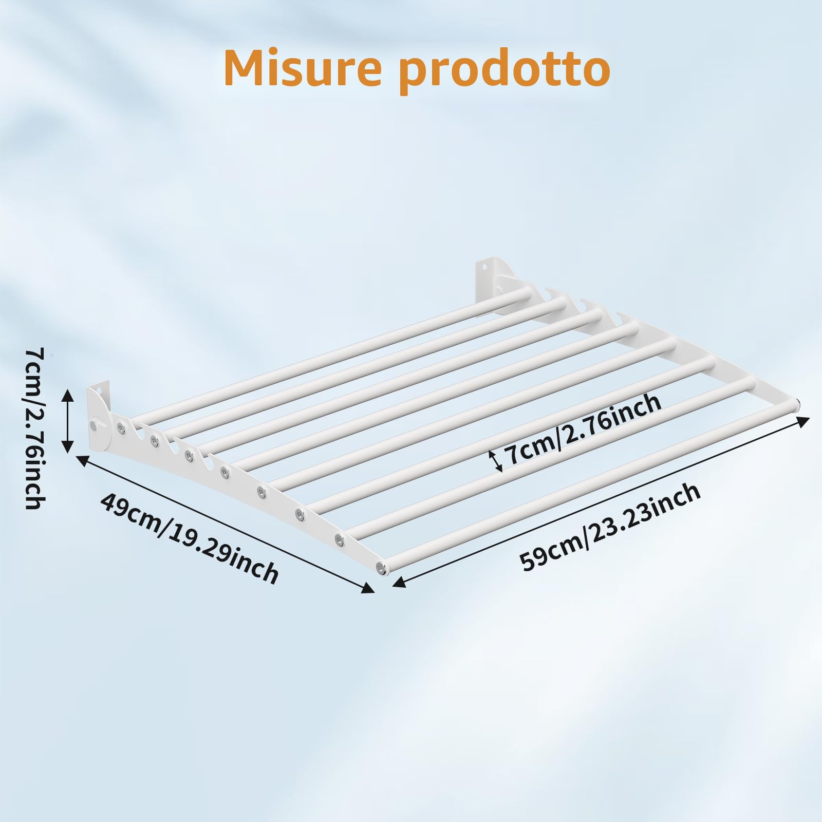 Innotic Stendino da parete antiruggine richiudibile 8 barre 60cm, bianco