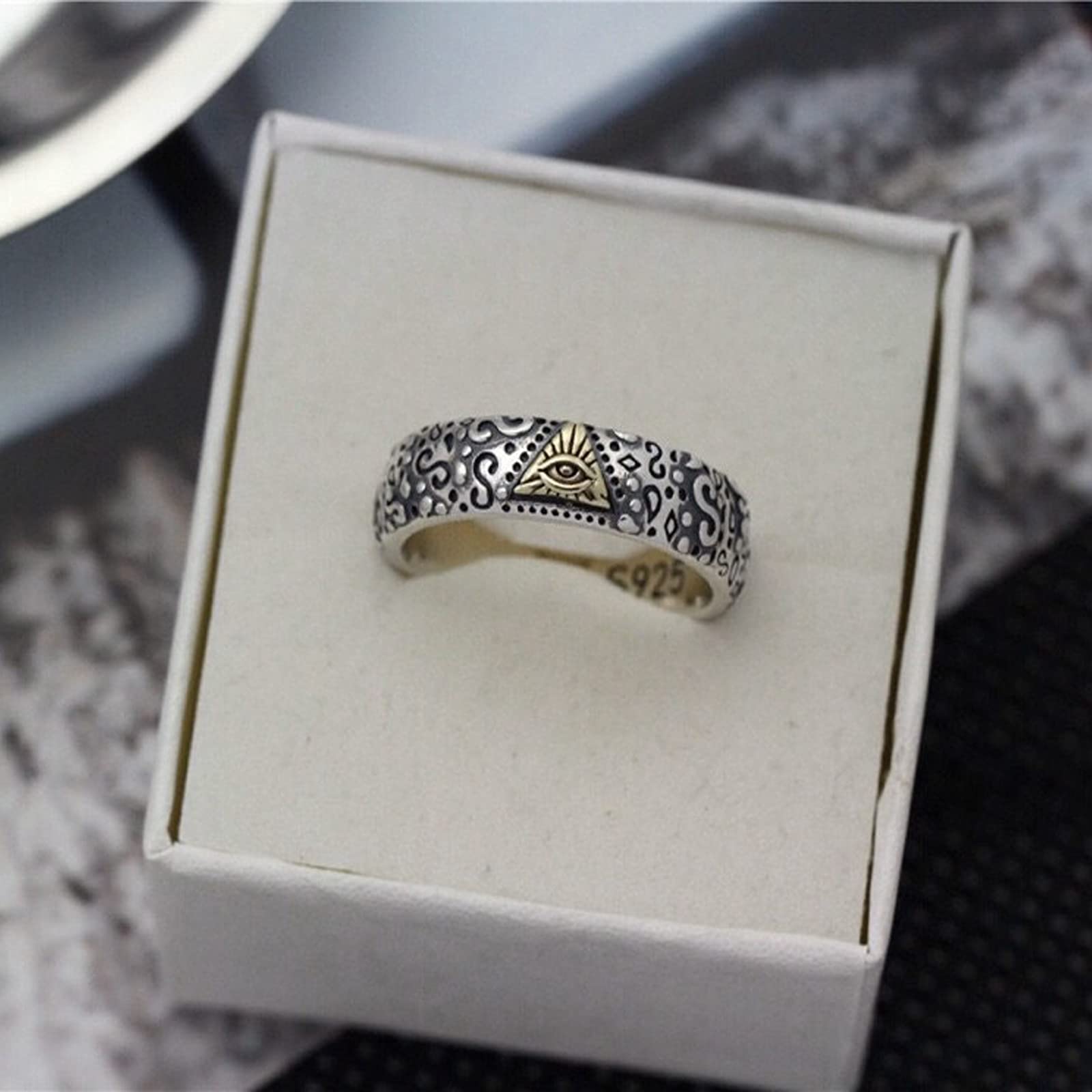 Anello per Massone con Occhio onnisciente in Argento Sterling 925 in Argento Sterling Anello Creativo per Coppia con Anello di Apertura