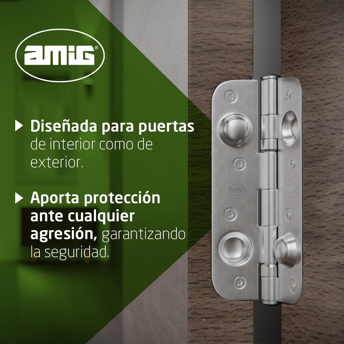 Amig - Pack de 6 Bisagras de Seguridad, Para Puertas de Entrada, Sistema Antipalanca, 150 x 82 x 3 mm, Cantos Redondos, Acero, Plateado mate