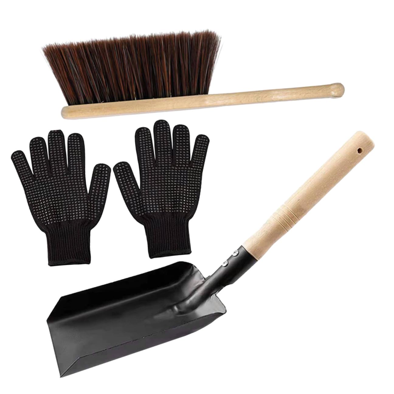 Toyvian Set Attrezzi per Caminetto Bordi Lisci Pala in Acciaio al Carbonio e Comodi da Trasportare e Spazzola in Legno Naturale per Pulizia Stufa e Casa