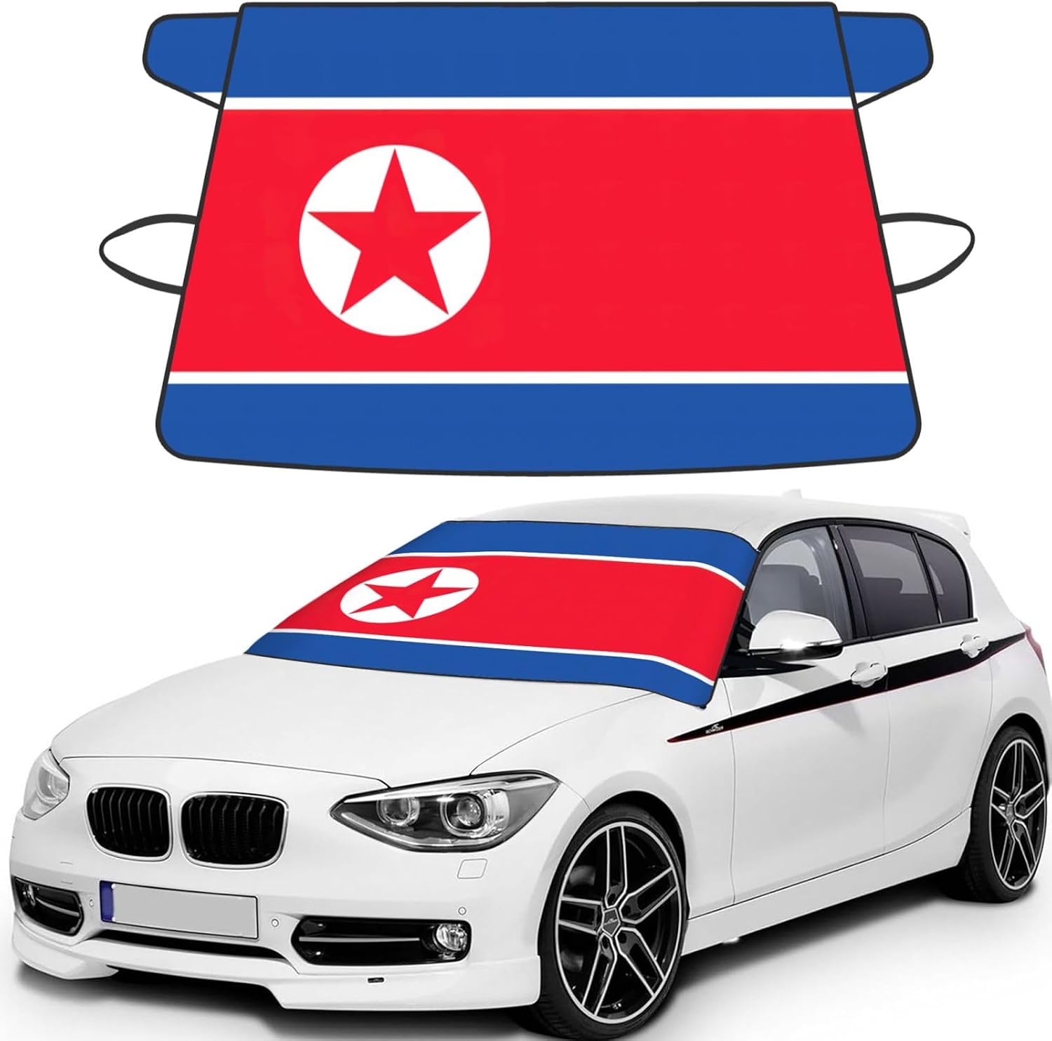 Korean Flag Print Car Cover for Snow All-Season Windshield Cover with Elastic Strap Fits Most Cars and Trucks
