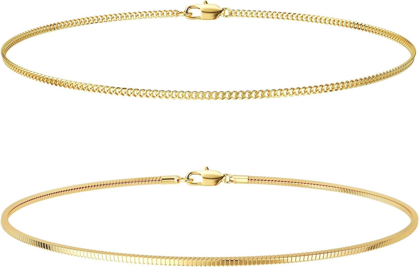Moodear Stack 6.5-8In Mens Bracelet Set - Dainty 14K Gold Plated 2mm/5mm Snake Cuban Figaro Chain Bracelets for Men Jewelry Gift