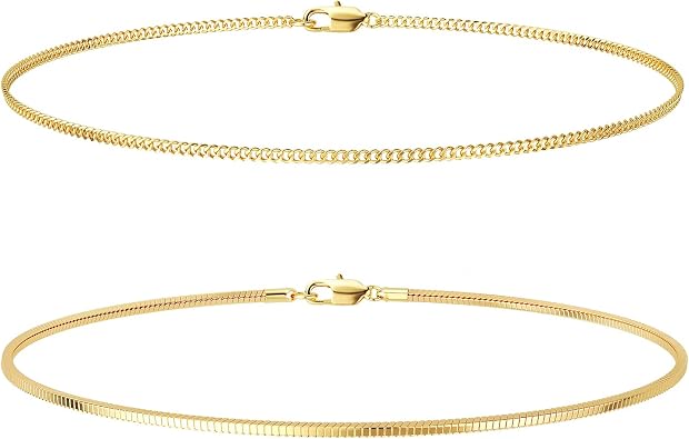 Moodear Trendy 7Inches Chain Men Bracelets Set - Thin 14K Gold Plated 2mm Snake Cuban Bracelet for Mens Dainty Jewelry Gifts