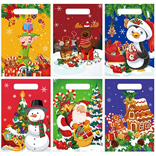 150 Pcs Christmas Goodie Bags Plastic Small Xmas Gift Bags Bulk, Classic