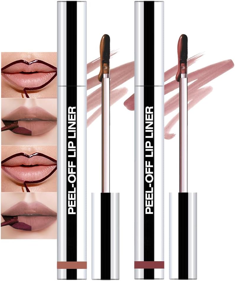 2 Pcs Matte Liquid Lip Stain Peel Off Lip Liner, Long Lasting Lip Tattoo, Waterproof & Transfer-Proof Lip Liner Peel Off Lip Gloss for All Skin Types. 0.12 fl oz #02+#03