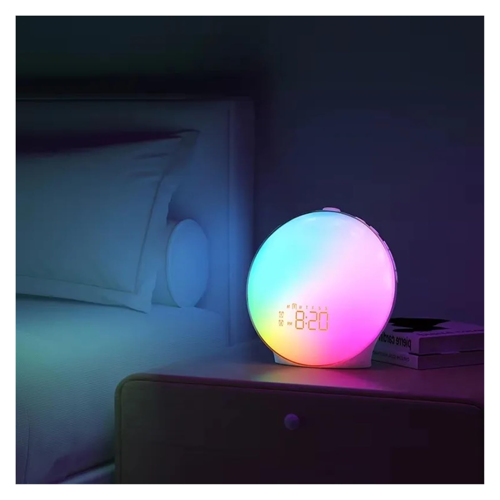 Lornetka Budzik Wake Up Light Sunrise z lampką nocną, radiem FM i naturalnymi dźwiękami, zegarem biurkowym dla osób śpiących głęboko, pomoc w zasypianiu w sypialni,do obserwacji ptaków