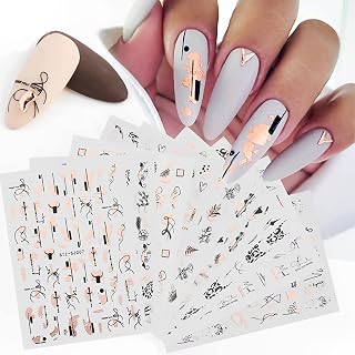 9Pcs Nail Art Stickers Self-Adhesive Gold Glitter Nail Decals Manicure DIY Decorations Women Girls Nail Art Supplies for Natural Nails Artificial Nails Acrylic Nails 9Pcs Nail Art(Rose Gold Series)