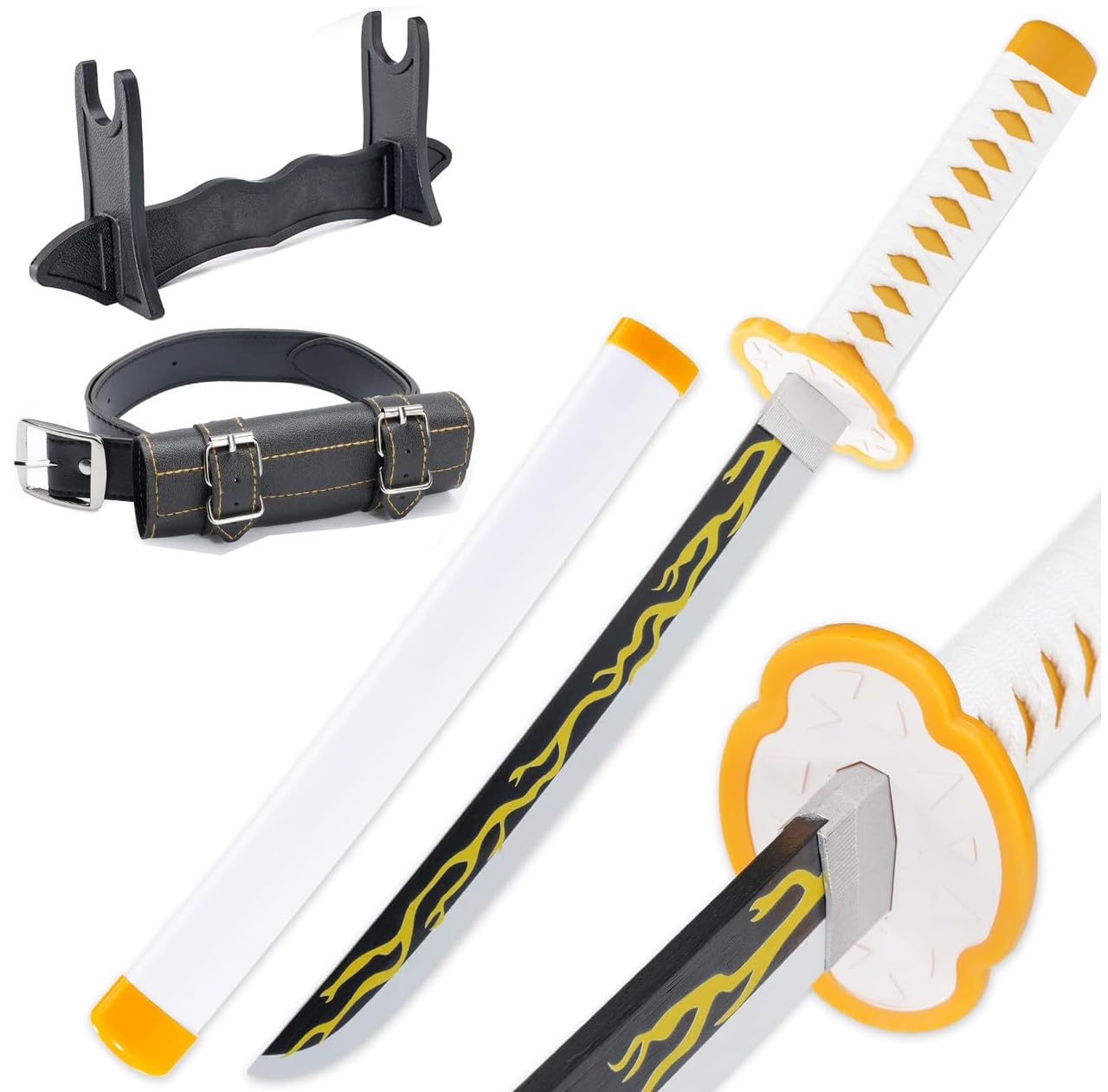 JOYFULBOX Japanese Anime Ninja Bamboo Sword Katana–22 inches(55cm)with Belt and Sword Holder for Cosplay Halloween Anime Themed Partiesand Carnival