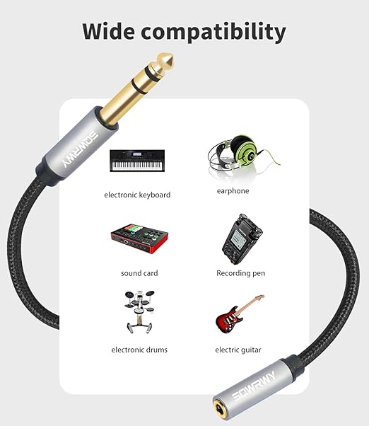 Cable adaptador de 6.35mm a 3.5mm hembra, 1 pie, 2 unidades miniatura 6