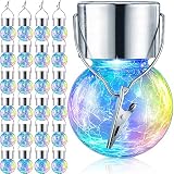 Retisee 24 Pieces Hanging Solar Lights Waterproof Cracked Glass Solar Lights with Hook and Clip Deco