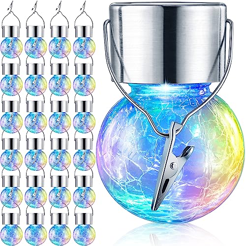 Retisee 24 Pieces Hanging Solar Lights Waterproof Cracked Glass Solar Lights With Hook And Clip Decorative Solar Outdoor Lights Led Globe Lantern Lighting For Yard Tree Decorations Holiday, Multicolor #TOP27