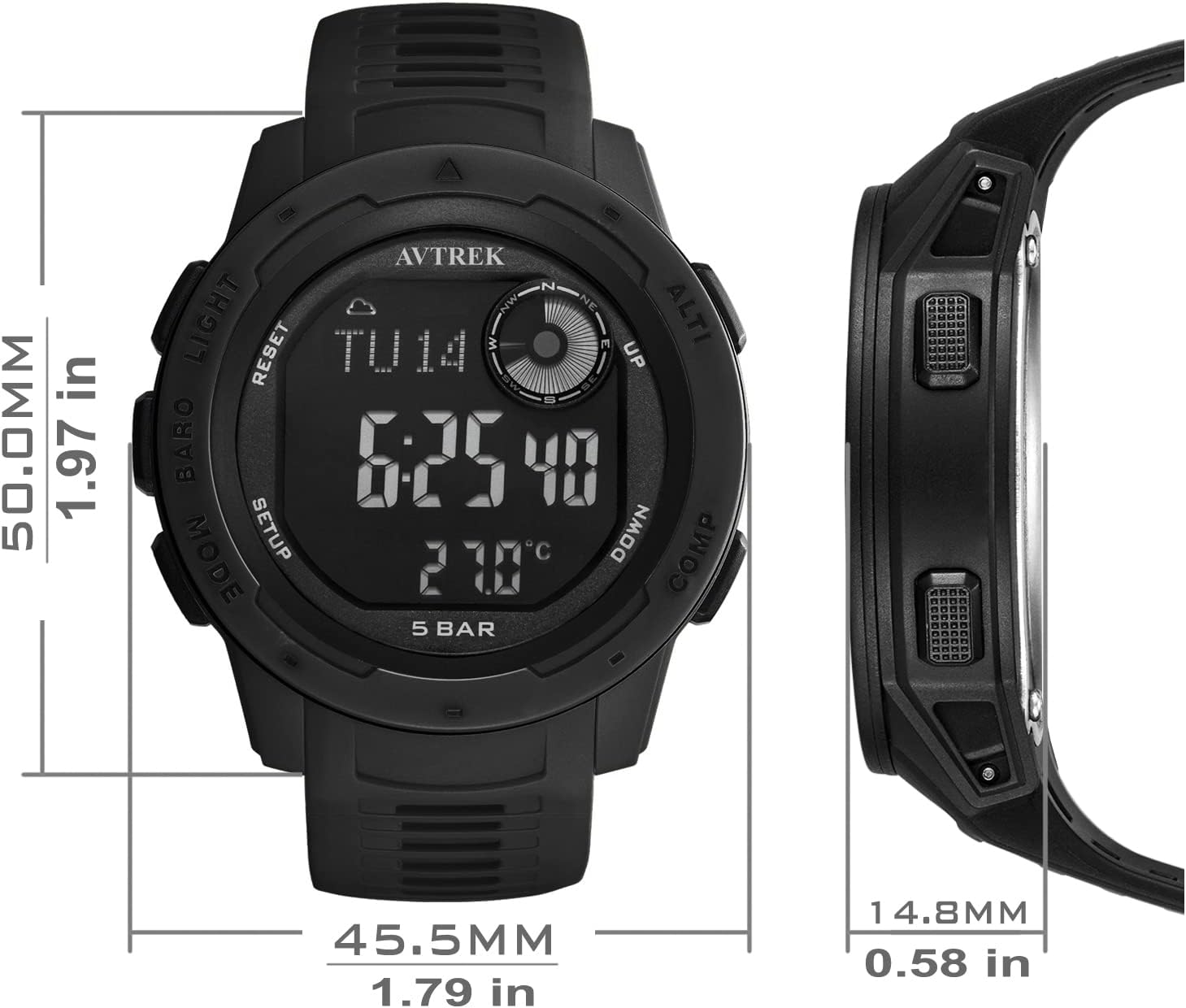 AVTREK Digital Sports Teenager Pedometer Watch with Altimeter and Barometer, Ourdoor Watch, Military Army Hlking Waterproof Sport Watch (Cafe Positive) : Sports & Outdoors