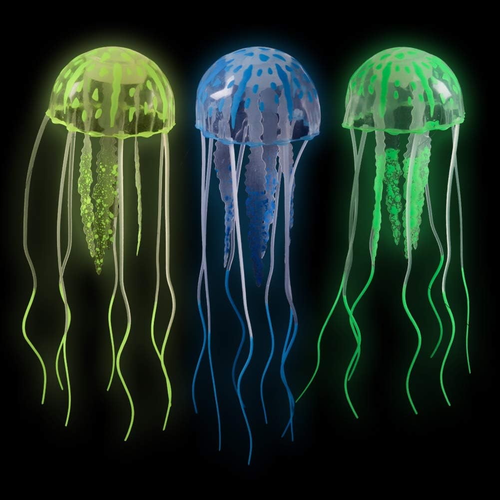 3 Pcs Glowing Jellyfish Ornament for Fresh Salt Water, Artificial Aquarium Fish Tank Decorations with Realistic Effect Under Actinic…