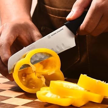 2-Piece Santoku Knife Set - High Carbon Stainless Steel 5 & 3 Santoku Knives with Ergonomic Handles, Matching Blade Guards, Japanese Style Kitchen Knives