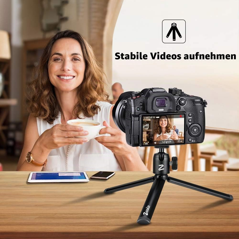 Zeadio Metall-Stativ + Kugelkopf-Halterung, mit 1/4 Zoll Schraube, Tisch-Stativ für Smooth 4, Crane Plus, Crane 2, Osmo Mobile, Ronin-S, Vimble 2, Gimbal Griff-Stabilisator und alle Kameras