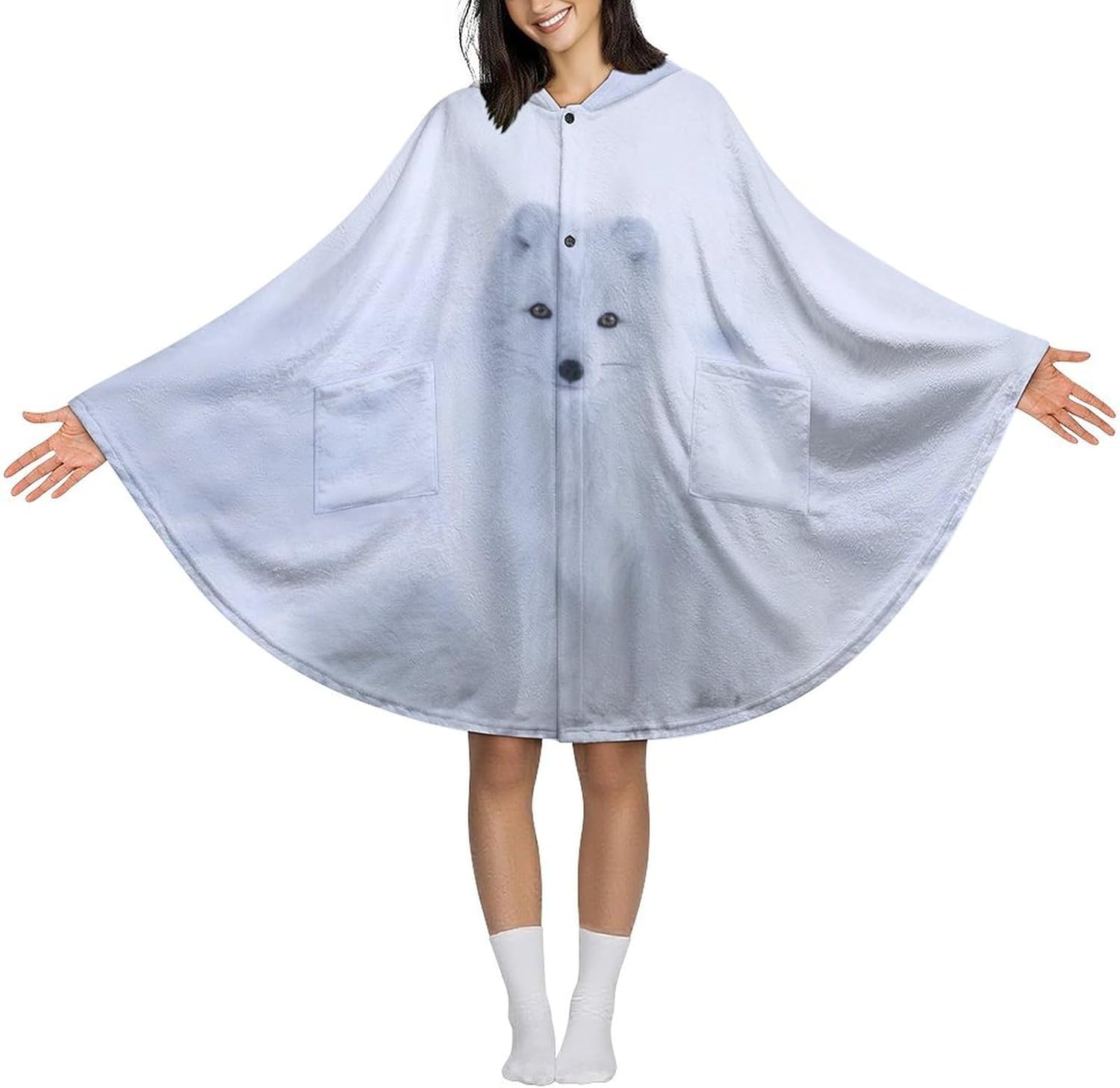 Arctic And Fox Snowy Wearable Blanket with Hooded Flannel Blankets Cape with Pocket